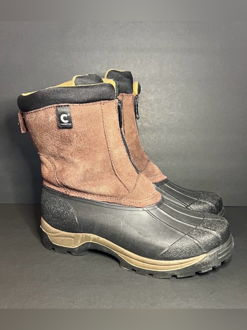 ComforTemp Women's Brown & Black Suede Leather Rubber Steel Shank Duck Boots 10